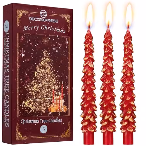 Deco Express Christmas Tree Dinner Candle Set in Red and Gold