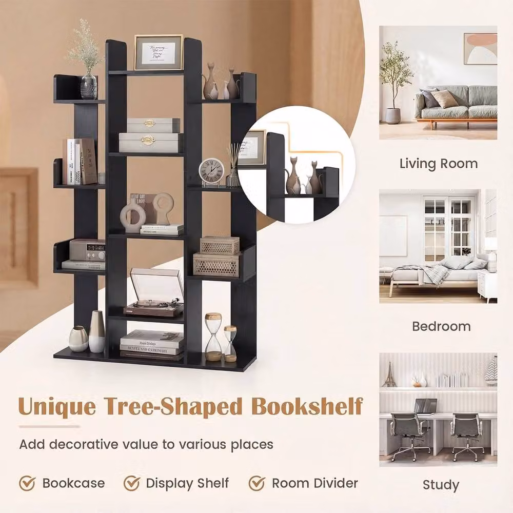 VOGREX Corner Tree Shelf Display Unit in Black, H 141.0 cm x W 86.0 cm – 4
