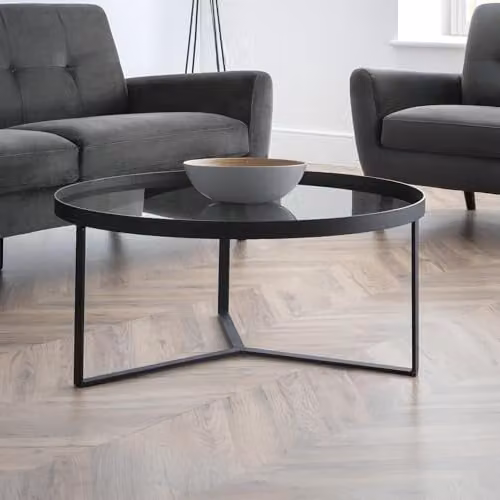 Julian Bowen Loft Round Coffee Table with Smoked Glass Top in Black, H40 x W90 cm