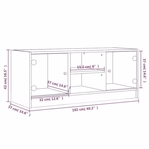 vidaXL TV Cabinet with Glass Doors, White, W: 102 cm, D: 37 cm, H: 50 cm