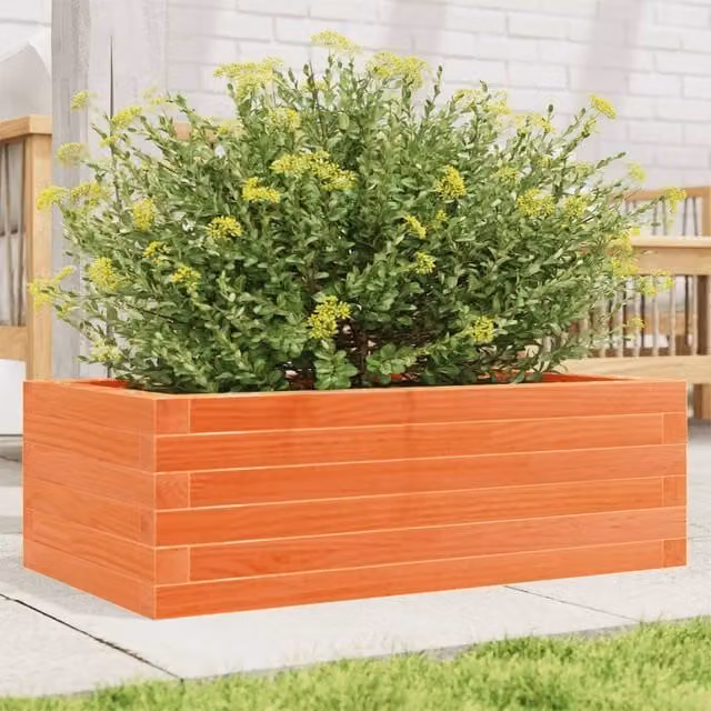Berkfield Home Garden Planter Tub in Brown Solid Wood, W/D/H: 70 x 40 x 23 cm – 1