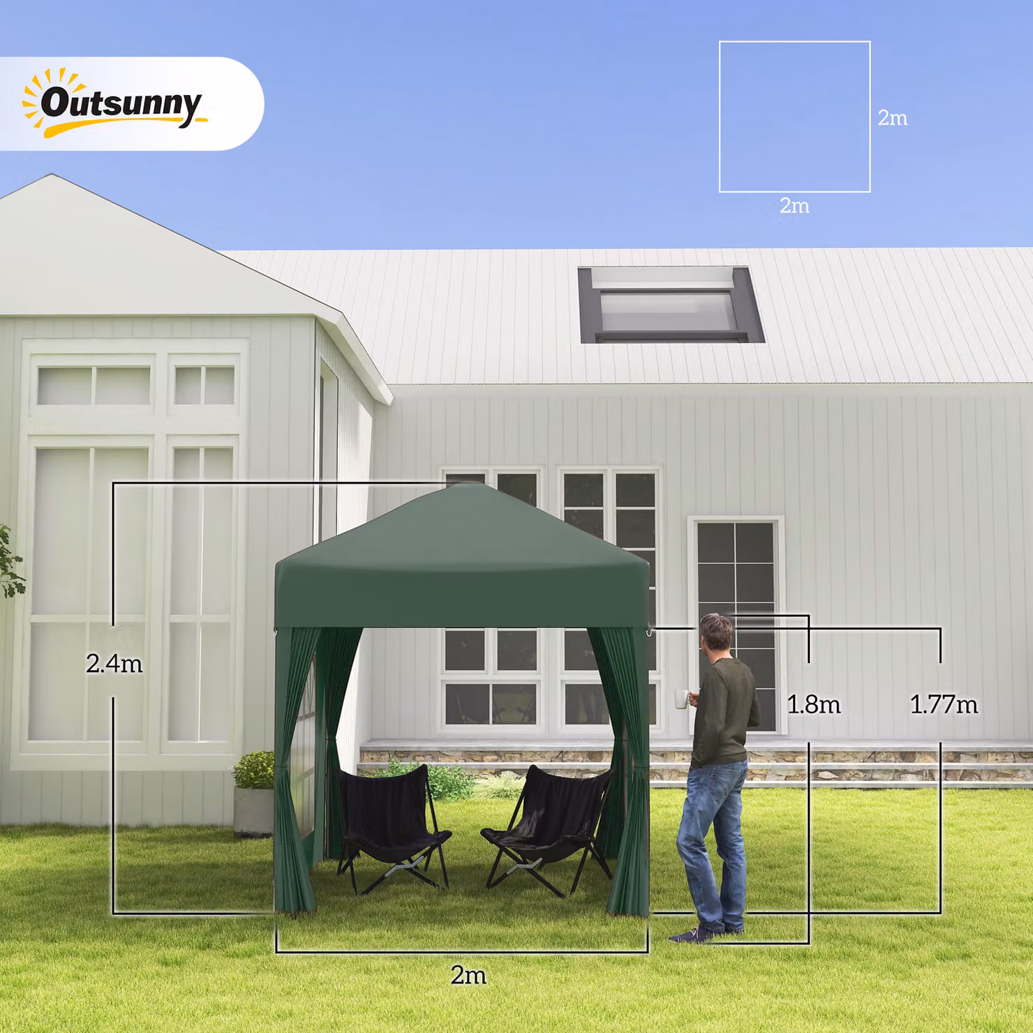 Outsunny Green Pop Up Gazebo with Sides and Waterproof Canopy, W/D/H: 200 x 200 x 240 cm – 4