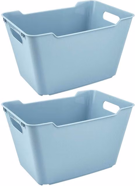 Keeeper Set of 2 Stackable Plastic Storage Boxes with Textured Surface, Blue, 12L, W: 35.5 cm, D: 20.0 cm, H: 23.5 cm