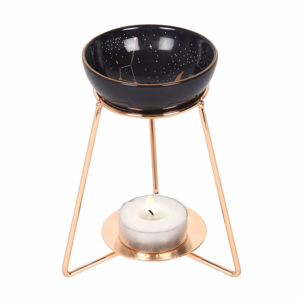 Uniqueful Purple Star Sign Oil Burner with Black Metal Base and Gold Accents – 2