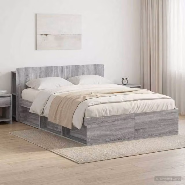Berkfield Home Modern Bed Frame with Storage Drawers in Grey Engineered Wood, W/D/H: 150 x 200 cm – 1