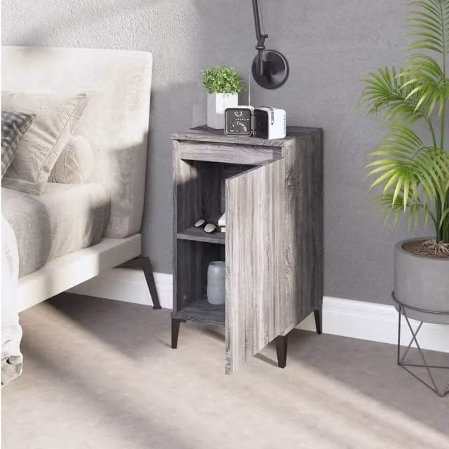 Berkfield Home Modern Bedside Cabinet in Grey Sonoma, W/D/H: 40 x 35 x 70 cm
