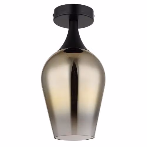 Netlighting Lavus Semi Ceiling Light with Black and Gold Glass Shade, Diameter: 30 cm