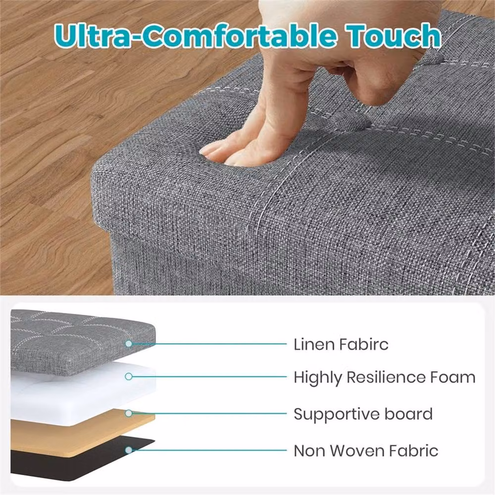 Kelvenix Grey Multifunctional Folding Storage Ottoman Seat Stool, W: 76 cm, D: 37 cm, H: 37 cm – 3