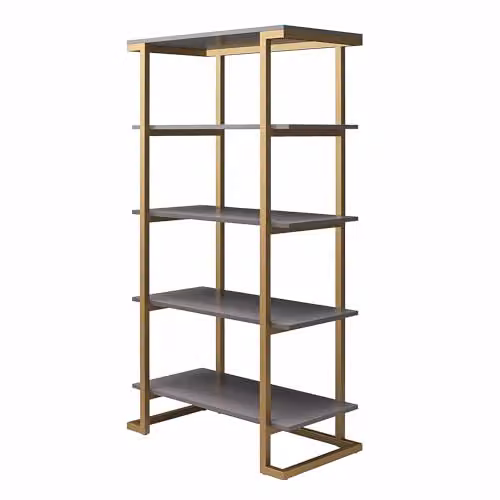DHP Camila 5 Shelf Bookcase in Grey and Gold, W: 76.2 cm, D: 40.0 cm, H: 141.0 cm – 1