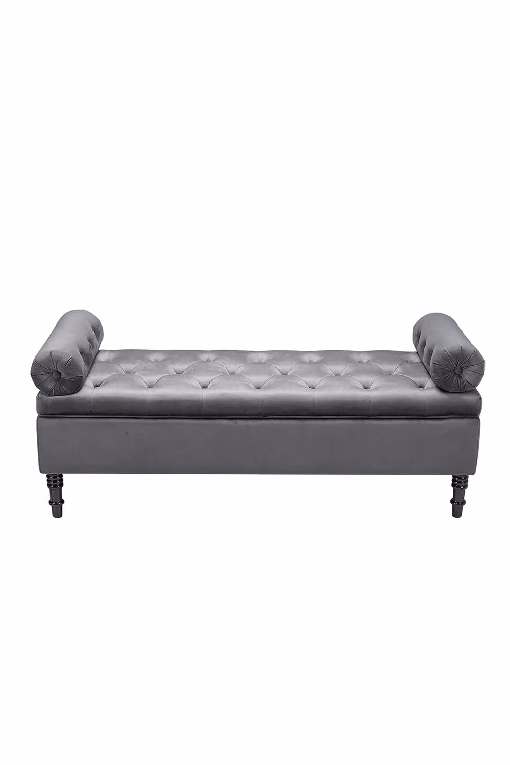 Livingandhome Grey Velvet Tufted Flip Top Storage Bench with Armrests – 2
