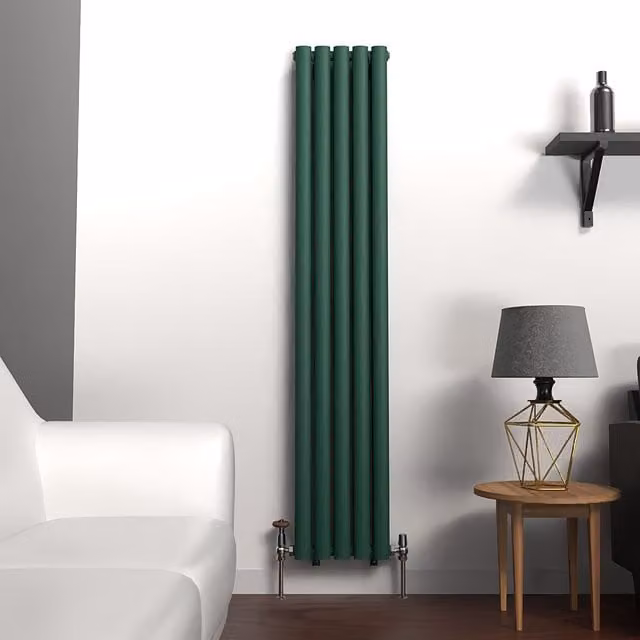 Lux Heat Oval Coloured Vertical Radiator in Green, H 160 cm x W 30 cm