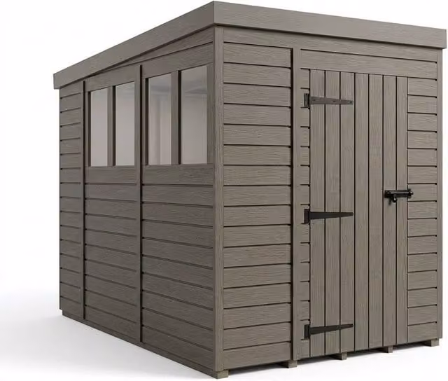 Buttercup Farm Grey Composite Pent Garden Shed with Single Door and Windows W/D/H: 183 x 305 x 210 cm