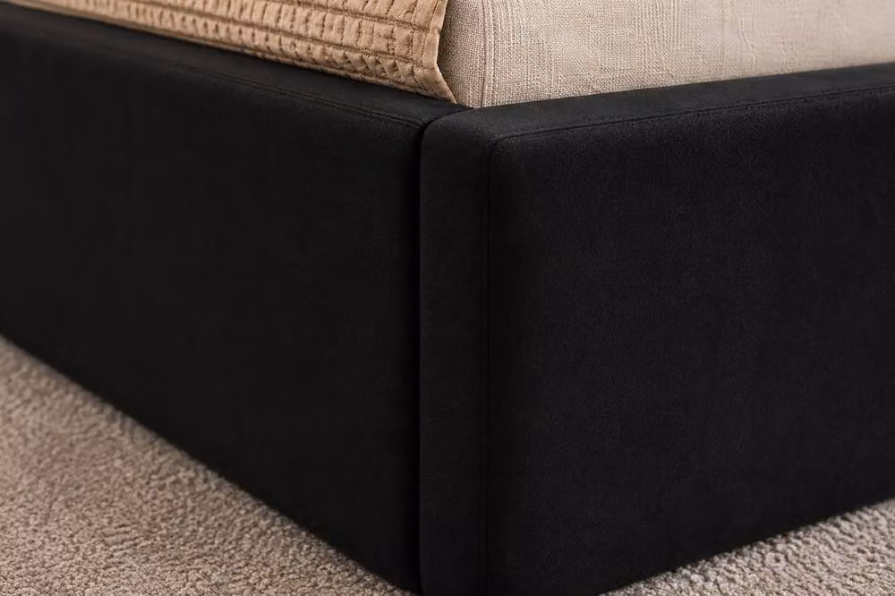 Soft Snooze Beds Luxury Gold Trim Black Velvet Upholstered Ottoman Bed with Geometric Tufted Headboard and Lift Up Base, Size: 140 x 200 cm – 4