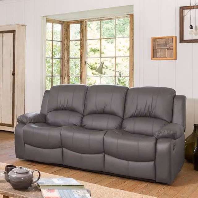 Artemis Home Glendale 3 Seat Manual Recliner Sofa in Grey Synthetic Leather, Width: 201 cm