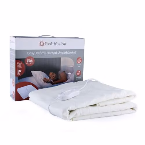 Rediffusion CosyDreams White Electric Underblanket for King Bed, 180 x 200 cm, with 3 Heat Settings and Overheat Protection – 1