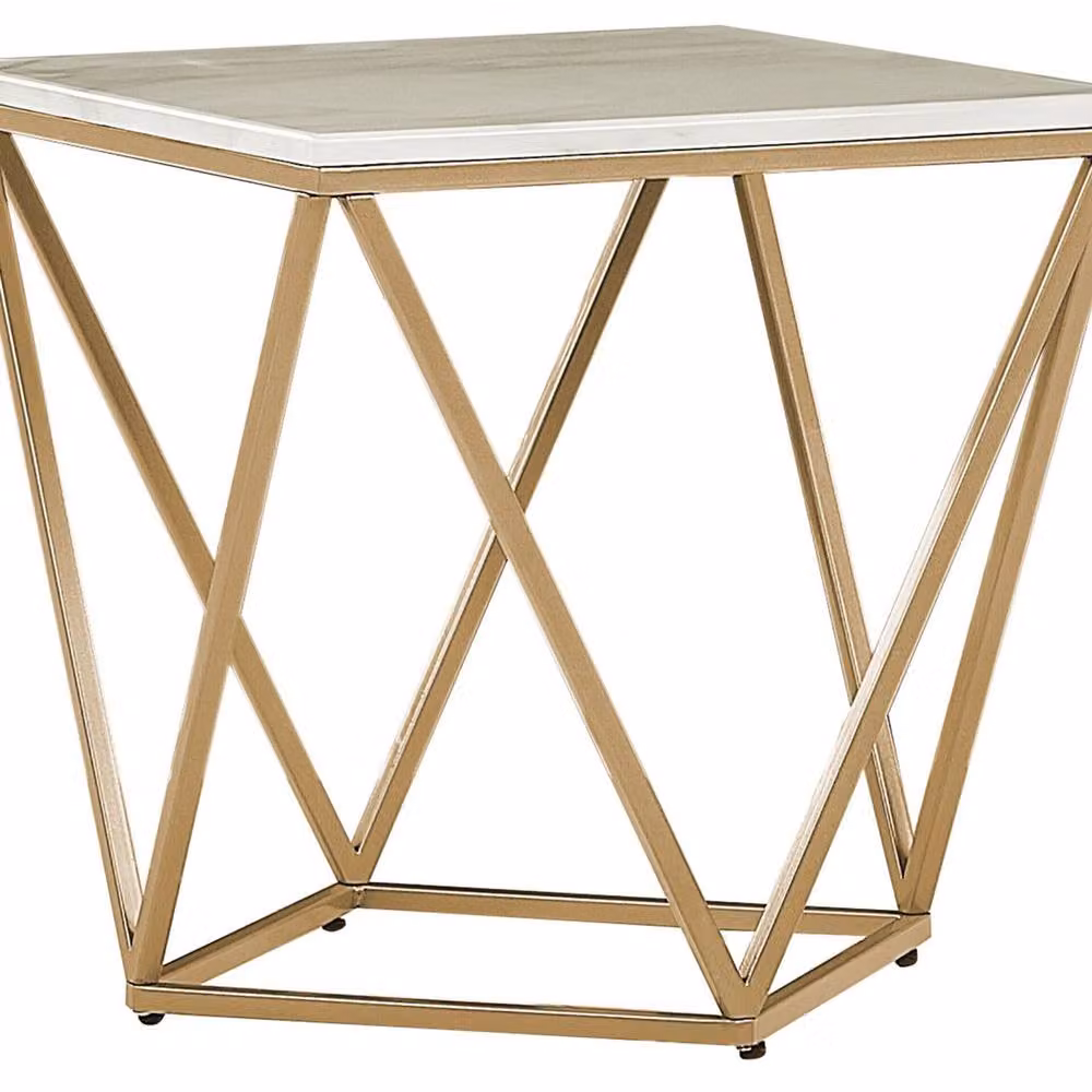 Wyld and Coco Marble-Effect Side Table with Gold Metal Frame in Beige, W/D/H: 50 x 50 x 50 cm – 2