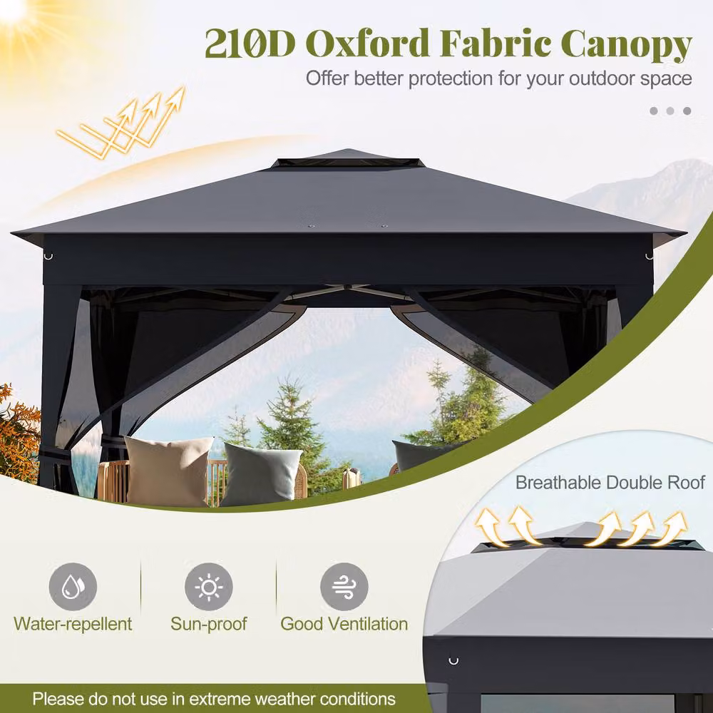 Gymax Pop up Gazebo Height Adjustable Pavilion Canopy Tent, Dark Grey, W: 330 cm, D: 330 cm – 4