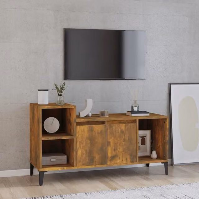 Berkfield Home Smoked Oak TV Cabinet in Brown, W/D/H: 100 x 35 x 55 cm – 1
