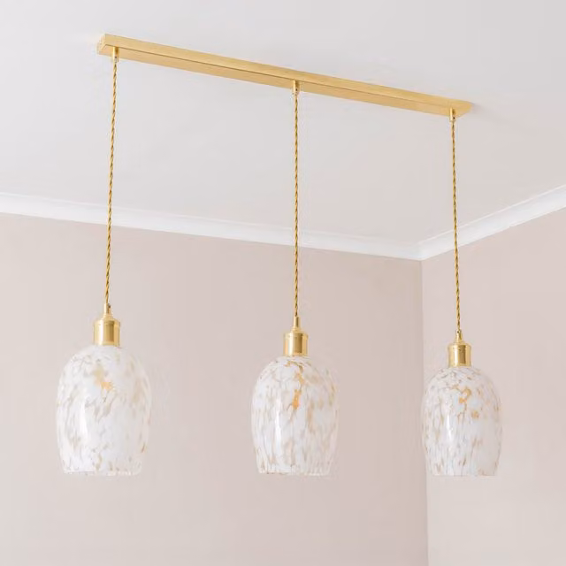 ValueLights India Confetti 3 Drop Bar Ceiling Pendant Light in Gold and Transparent Glass