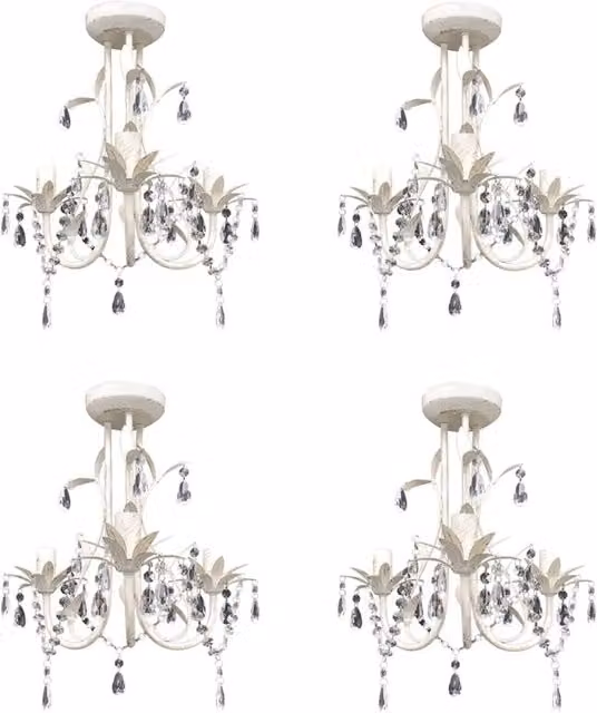 Berkfield Home Crystal Pendant Ceiling Lamp Set of 4 in White and Transparent