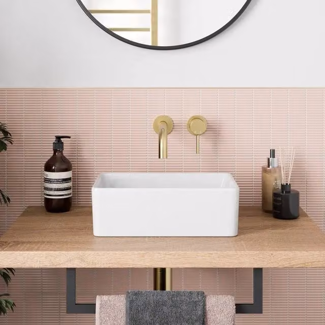 KORVIXA Modern Rectangular Bathroom Countertop Basin Sink in White, W: 1000 cm, D: 52 cm