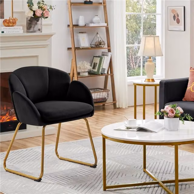 Yaheetech Flower Shape Velvet Accent Chair in Black and Gold