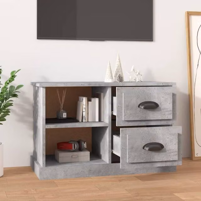 Berkfield Home TV Cabinet in Concrete Grey, W/D/H: 73 x 35.5 x 47.5 cm