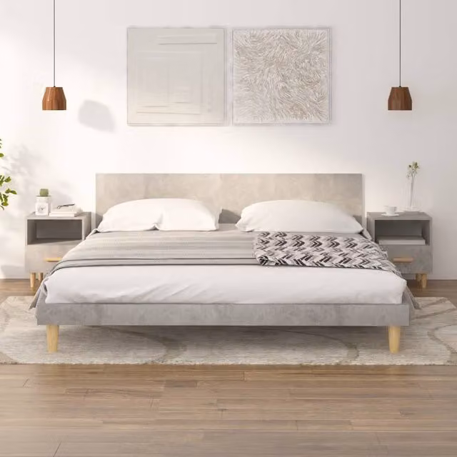 Berkfield Home Set of 2 Bedside Cabinets in Concrete Grey, W/D/H: 40 x 35 x 47 cm
