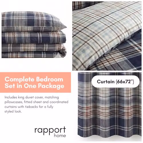 Rapport Home Brandon Check Room In A Bag Bedding Set in Blue, Red and Multicolour, including Duvet Cover, Fitted Sheet and Pillowcases, W: 180 cm, L: 200 cm – 3
