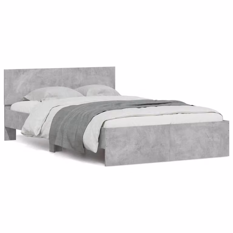 Berkfield Home Durable Bed Frame with Headboard and LED Under-Bed Lighting in Concrete Grey, W/D/H: 140 x 200 x 70 cm