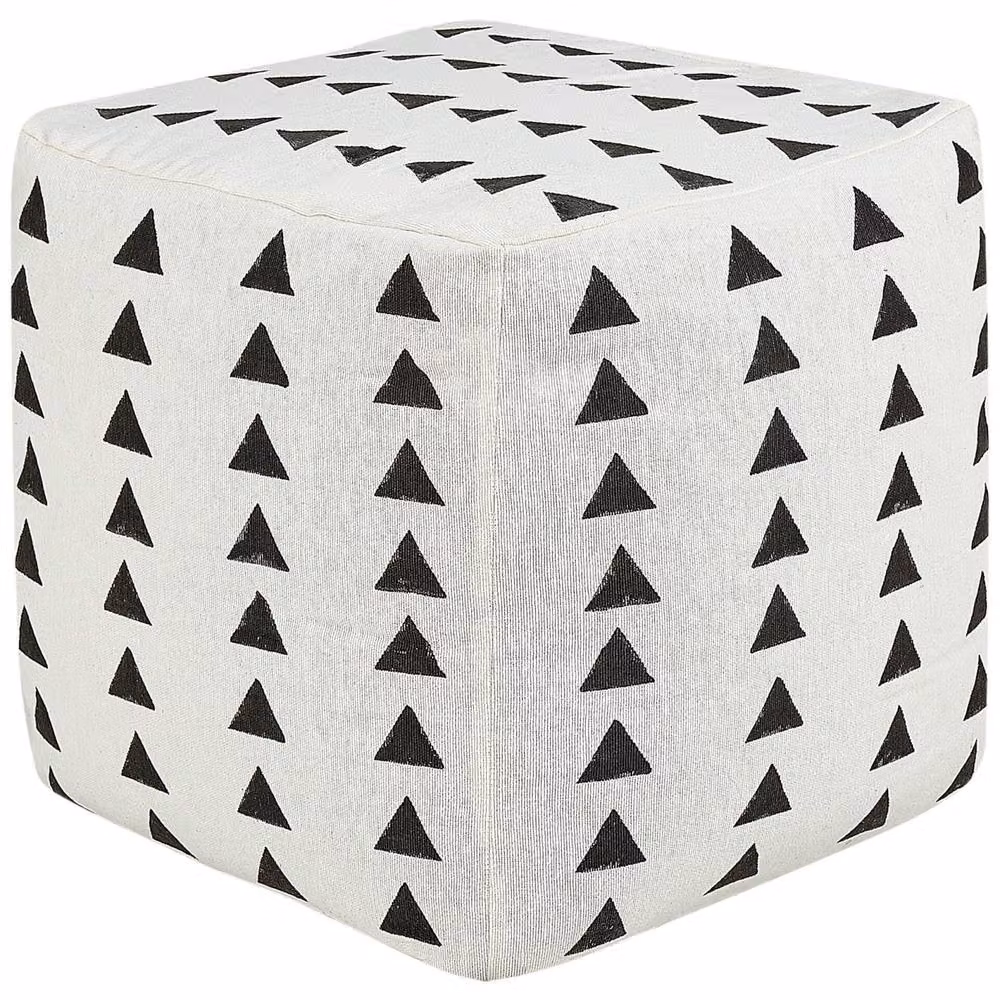 Wyld and Coco Boho Cotton Pouffe in White and Black Geometric Pattern, W/D/H: 45 x 45 x 45 cm – 2