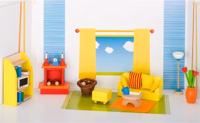 Goki Wooden Play Living Room Furniture for Flexible Puppets, Yellow
