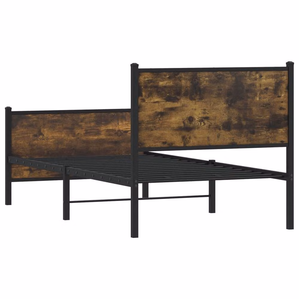 Berkfield Home Metal and Oak Bed Frame in Brown, W/D/H: 90 x 200 x 91.5 cm – 5