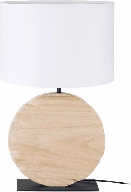 Eglo Contessore Boho Table Lamp in White, Natural Wood and Black with Fabric Shade