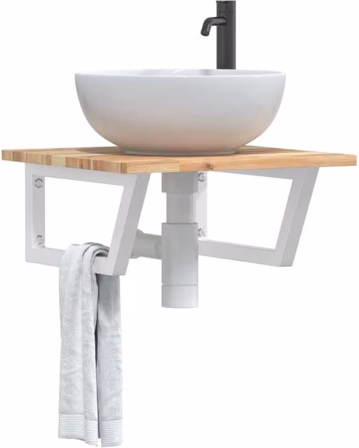 Berkfield Home Wall Mounted Basin Shelf in Brown Steel and Solid Acacia Wood