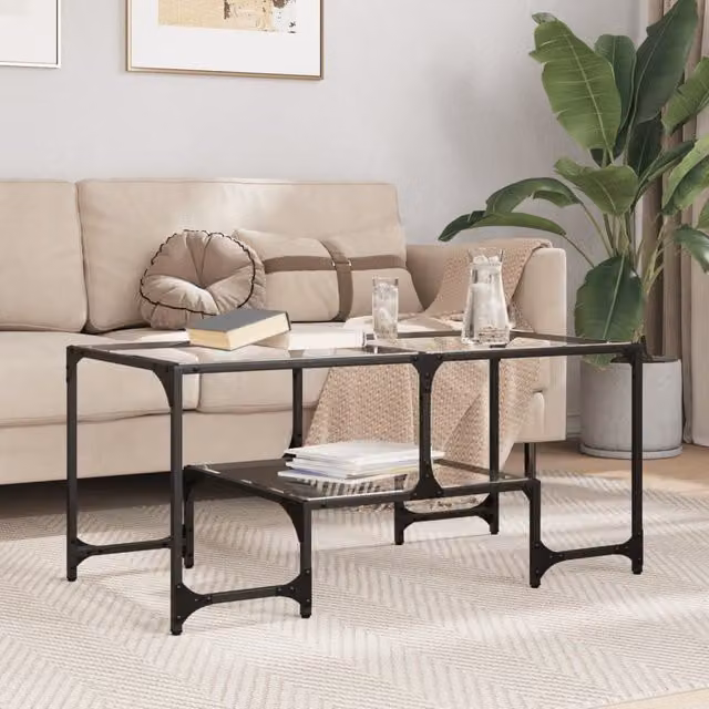 Berkfield Home Modern Rectangular Coffee Table with Transparent Glass Top and Grey Steel Frame, W: 98.5 cm, D: 50 cm, H: 45 cm