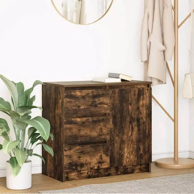 Berkfield Home Smoked Oak Sideboard with Drawer in Brown, W/D/H: 71 x 35 x 65 cm – 1