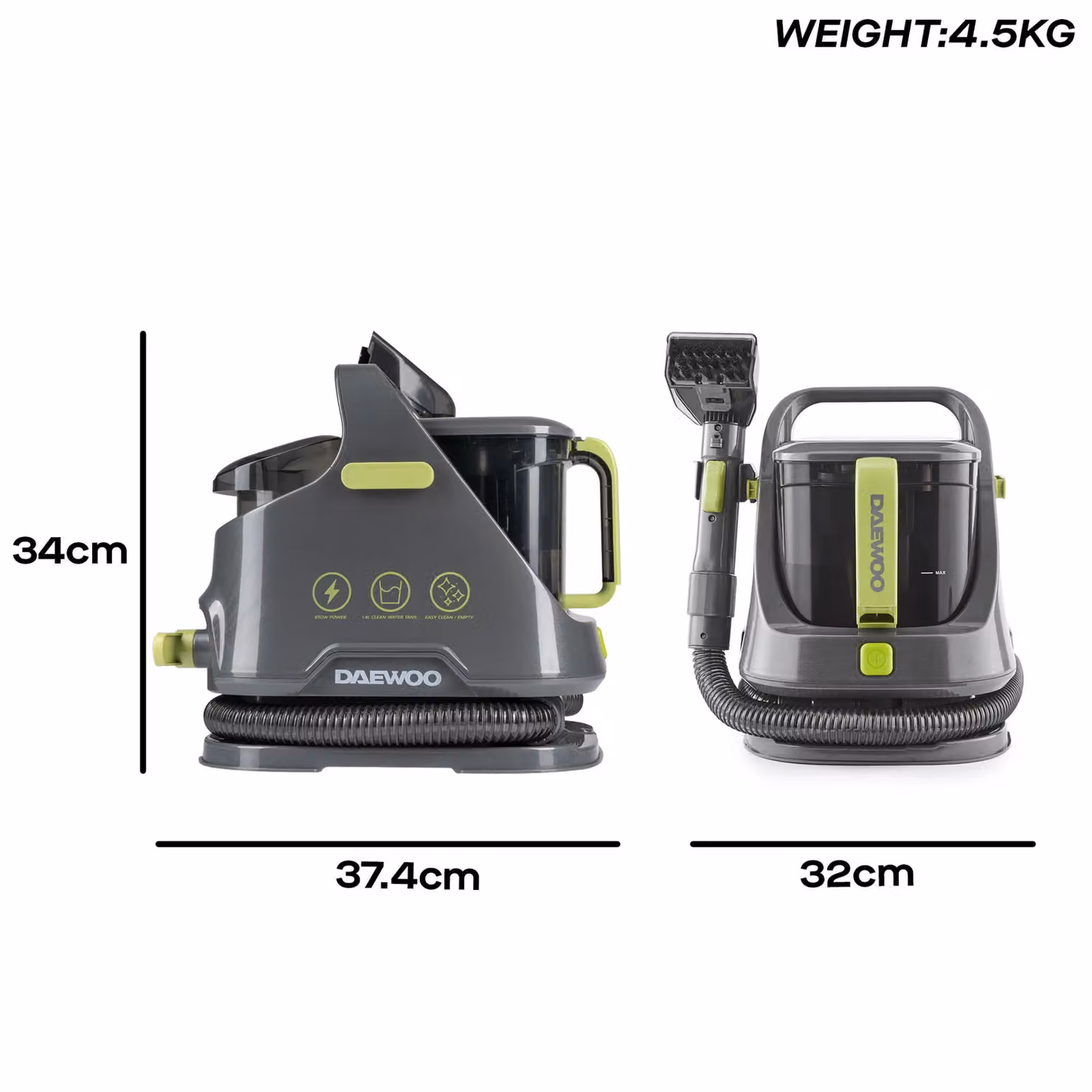 Daewoo Hurricane Spot Washer Small Handheld Carpet and Upholstery Cleaner in Grey – 5
