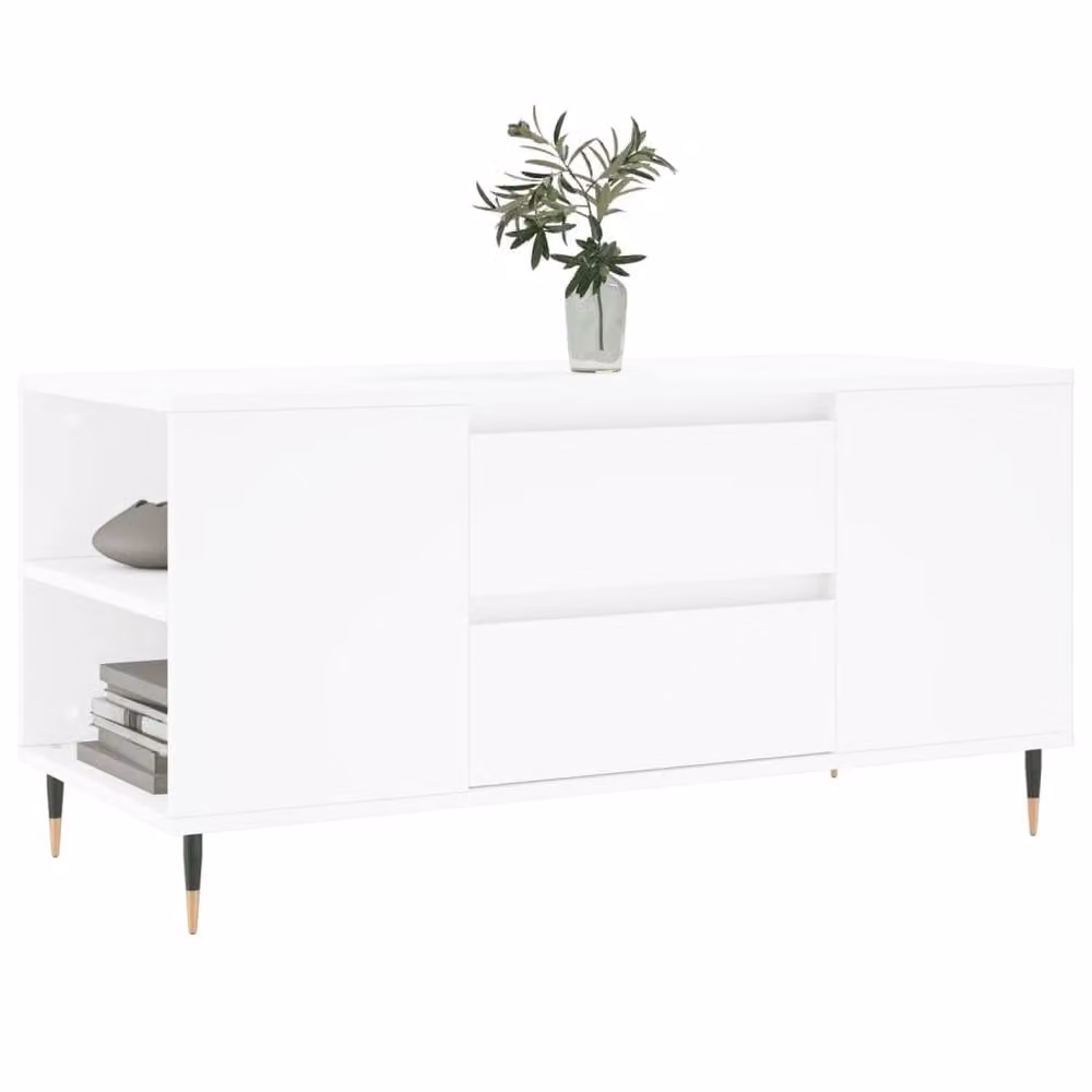 Berkfield Home Modern White Coffee Table, W: 102 cm, D: 44.5 cm, H: 50 cm – 2