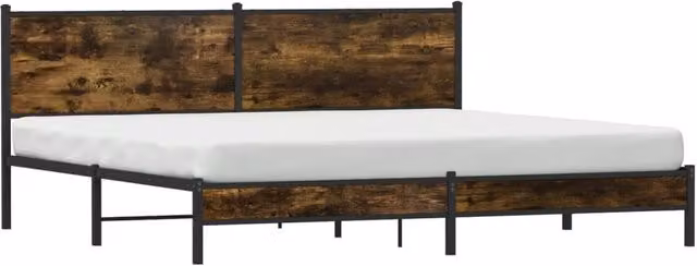 Berkfield Home Industrial Metal and Wood Bed Frame with Drawers, Smoked Oak, Brown, W/D/H: 200 x 91.5 x 206 cm