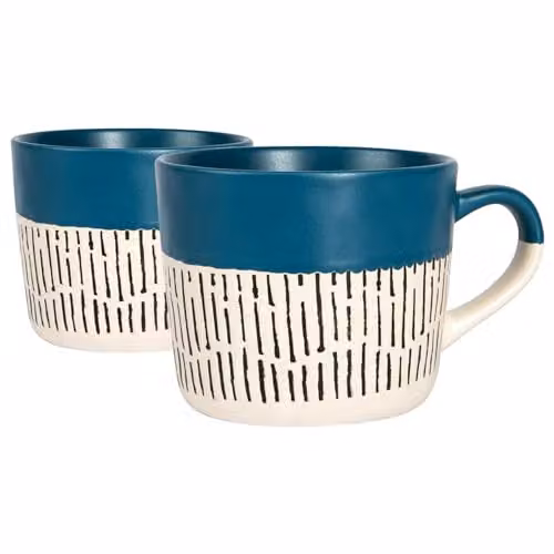 Nicola Spring Dipped Dash Stoneware Coffee Mugs, Blue, 475ml, Pack of 2