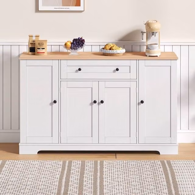 Merax Kitchen Sideboard Storage Cabinet with Drawer and Adjustable Shelves, White, H 138 x W 85 x D 40 cm