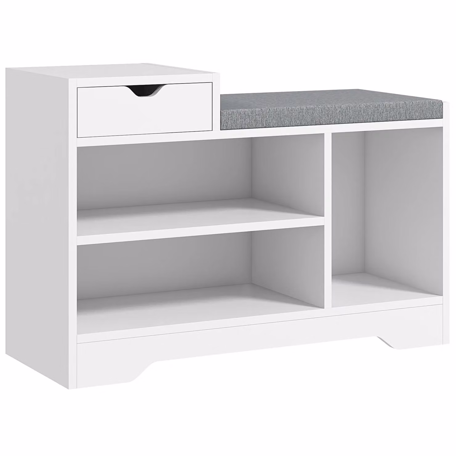 HOMCOM Upholstered Entryway Shoe Bench with Storage Drawer and Open Shelf in White – 2