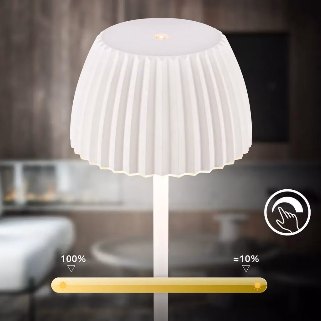 Briloner Riffle LED Rechargeable Floor Lamp in White, IP44 Dimmable Touch Control, W/D/H: 19 x 19 x 124 cm – 4