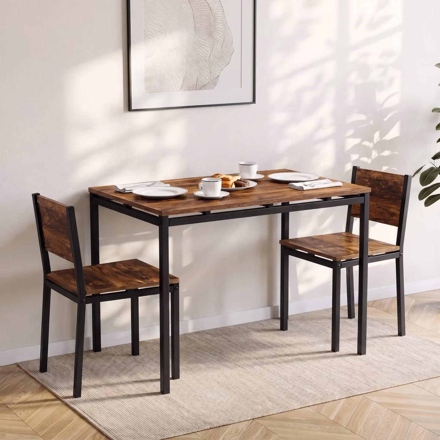 DHS Industrial 2 Seater Breakfast Table and Chairs Set in Black and Brown