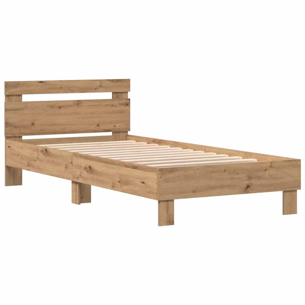 Berkfield Home Artisan Oak Bed Frame with Under-Bed LED Lights in Light Brown, W/D/H: 75 x 190 x 70 cm – 3