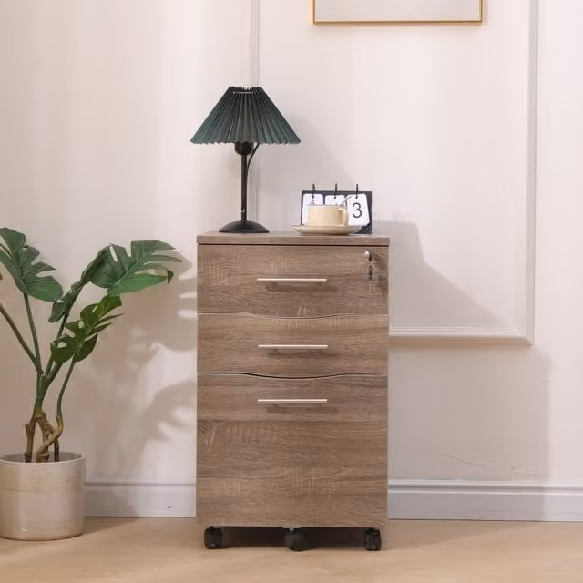 MMT Furniture Designs SD-IV15 Dark Oak Brown Freestanding Modern Cabinet with Castors and Lock, W/D/H: 68 x 50 x 44 cm