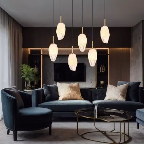 Globo Lighting Modern Brass and Glass Suspended Pendant Light for Dining Rooms, 6-Bulb, Length: 72 cm – 2