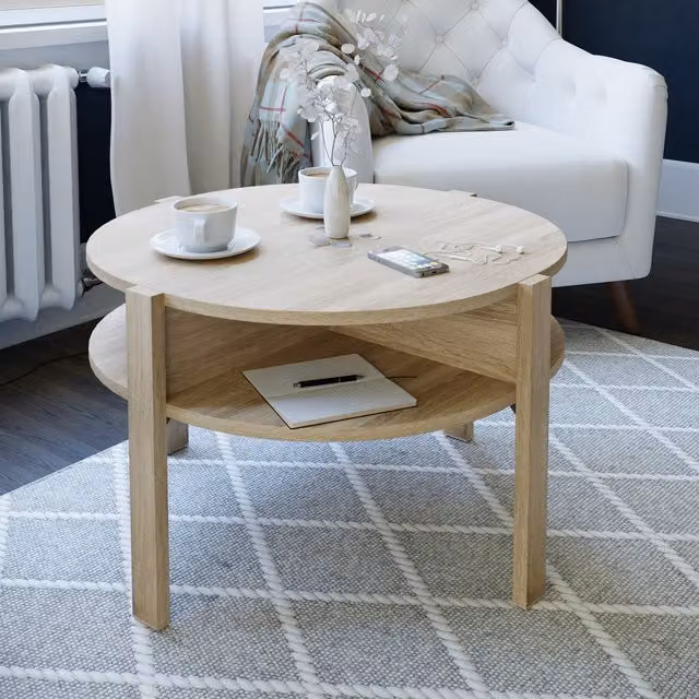 Furniture To Go Tobago Round Coffee Table with Open Shelf in Sonoma Oak