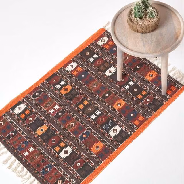 Homescapes Multicolour Ethnic Cotton Kilim Hall Runner, W: 66 cm, L: 200 cm